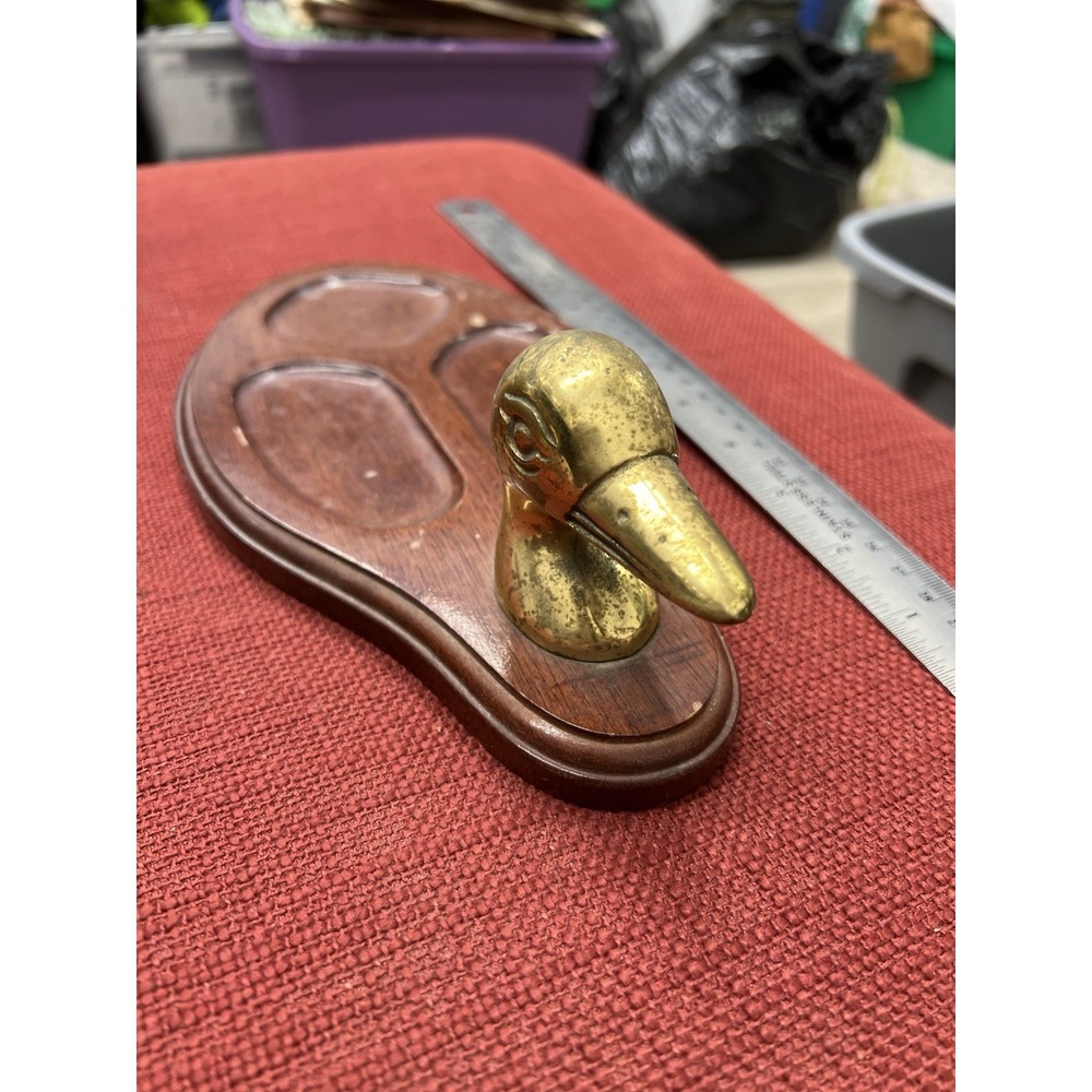 Vintage Duck Jewelry‎ Box Valet Brass Wood Trinket Tray 9.75"